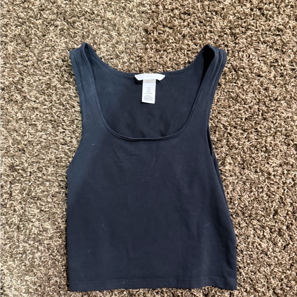 H&M Black Ribbed Scoop Neck Tank Top